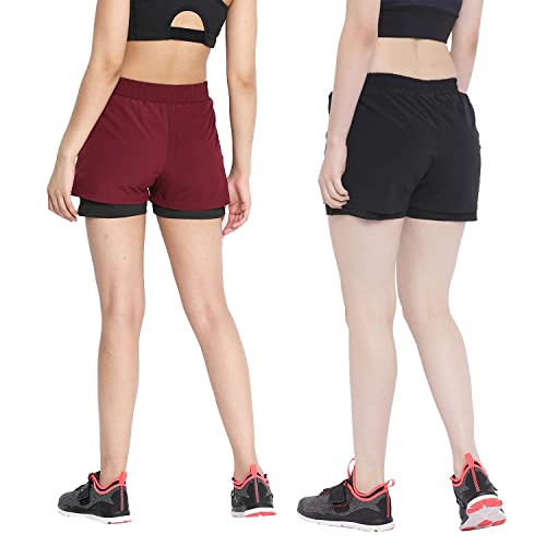 Image of CHKOKKO Double Layered Sports Combo Gym Workout Running Shorts for Women