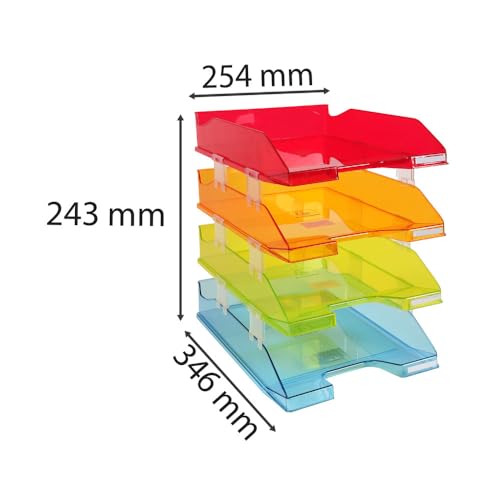 Exacompta 113299SETD 4er Pack Premium Briefablage Combo Midi DIN A4 inkusive Distanzstücke. Ideale Briefkörbe für Ihre Organisation. Robuste und stapelbare Ablagekörbe farbig sortiert transluzent