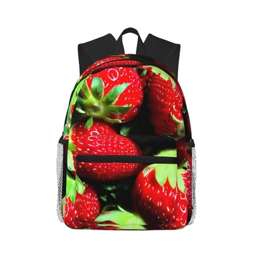 Sac à dos universitaire fraise noir avec poches multiples et structure légère