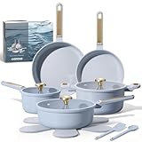 SET INCLUDES:1x 9.5" Fry Pan, 1x 11" Fry Pan, 1x 3Qt Saucepan with Lid, 1x 3.5Qt sauté pan with lid,and 1x 5Qt Stock Pot with Lid.ladle, spatula, 4*pan protectors. NON-TOXIC & EASY TO CLEAN: Carote Ceramic Cookware Set without PTFE, PFOA, PFAS, lead,...