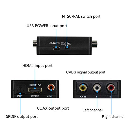 HDMI to AV 3RCA CVBS Composite Video Converter with Audio Toslink Spdif Coaxial Adapter Support PAL/NTSC with USB Cable for PC Laptop Xbox PS4 PS3 TV STB VCR Camera DVD