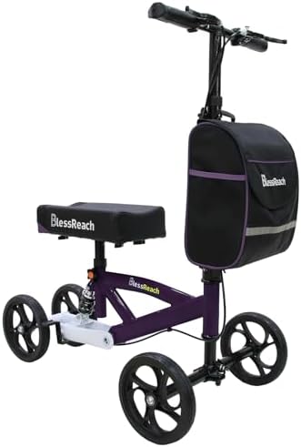 BlessReach Steerable Knee Walker Deluxe Medical Scooter for Foot Injuries Compact Crutches, with Dual Rear on-Wheel Brake and Shock Absorption Under The Knee pad