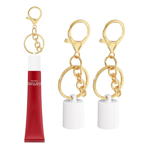 Sonnorel Lip Gloss Keychain Compatible for Summer Fridays Lip Balm Lipgloss Cap and Holder Set 2 SET (White Cap Gold Keychain)