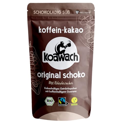 koawach Kakaopulver Original Schoko Getränkepulver 500 g Bio-Trinkschokolade mit Koffein aus Guarana & feiner Vanillenote vegan & Fairtrade schokoladiger Energie-Kakao für heiße & kalte Drinks