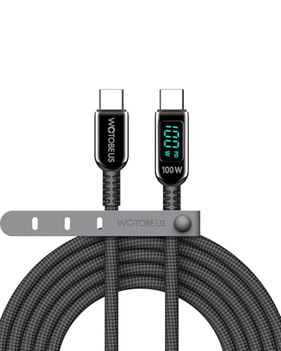 WOTOBEUS Nylon Braided 6.5ft USB C to USB C Cable with LED Power Display & 5A E-Marker Chip 100W PD 3.0 PPS 45W Super Fast Charging Cord for iPhone 17-16, iPad Pro, Galaxy S26, MacBook Pro, Pixel 10