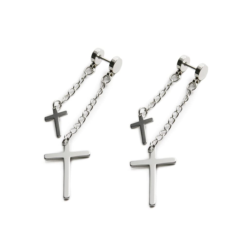 Aretes colgantes de doble cadena de 0.64 oz con borla para cartílago para hombres, mujeres y niños, piercing de acero inoxidable para colgar en la parte trasera de rosca plana, estilo punk,