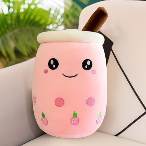 DAWRIS Bubble Tea Plüschkissen, Plüschtier Stofftier Boba Tea 25cm ilchtee Tasse Plush Plüschkissen Weich Kuscheltier Plüschkissen Spielzeug für Weihnachten Geburtstag (Hell-Pink)