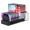 60W Charging Station for Multiple Devices, 10-Port USB Fast Charging Station with Adjustable Dividers – Device Organizer Charging Dock for iPhone, Android, iPad, Tablets & More