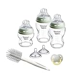 Tommee Tippee Natural Start Starterset aus Glas, Neugeborene, 150-ml- und 250-ml-Anti-Kolik-Babyflaschen mit Besonders langsamer und Langsamsauger, brustähnliche Sauger, selbststerilisierend