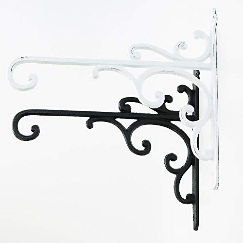 Sungmor Cast Iron Wall Hook Plant Hangers - Home & Garden Heavy Duty Hanging Bracket Plant Hooks - 2Pc White Decorative Wall Mount Hooks For Hanging Planter Pot Bird Feeder Birdcage Lantern Wind Chime #TOP5