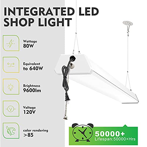 Bulbeats Utility Led Shop Light 4Ft 9600 Lumens Super Bright 80W 5000K Daylight Led Garage Lights Fixture Durable Led Fixture With Pull Chain And Suspension Mounting Included Non-Linkable thumb #1