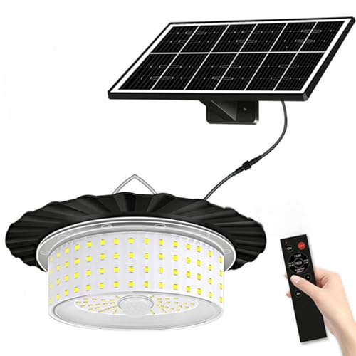 Saker Sakerplus Solar Pendant Light, 2025 Upgraded Solar Shed Lights Indoor with Moving Sensor for Summer, 244 LED 360° Waterproof Floodlight with Remote Control for Shed, Camping, Gazebo, Patio, Tent