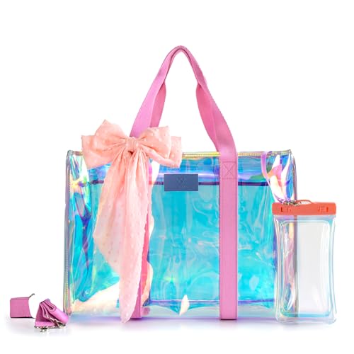 Women's Large Beach Bag – Waterproof, Sandproof, Puncture-Resistant, Beach Tote with Shoulder Strap, Iridescent Design, Swimming Pool-Friendly, Waterproof Pockets, Includes Phone Dry Bag