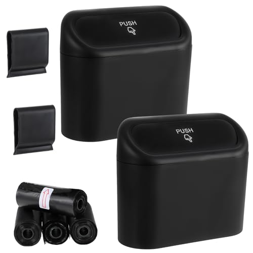 Image of 2 Packs Car Trash Can Bin with Lid,Including 4 Rolls Trash Bags and 2 Hooks,Mini Garbage Bin 2 Packs Universal Leakproof Automotive Garbage Cans for Auto Office Bedroom Home