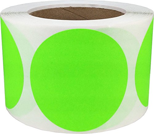 Fluorescent Green Color Coding Labels for Organizing Inventory 3 Inch Round Circle Dots 500 Total Adhesive Stickers On A Roll