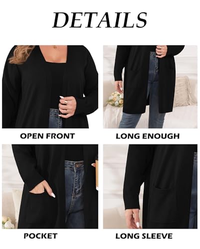 TIANZHU Plus Size Lightweight Cardigan for Women Open Front Long Sleeve Loose Fit Casual Outwear with Pockets XL-4XL4