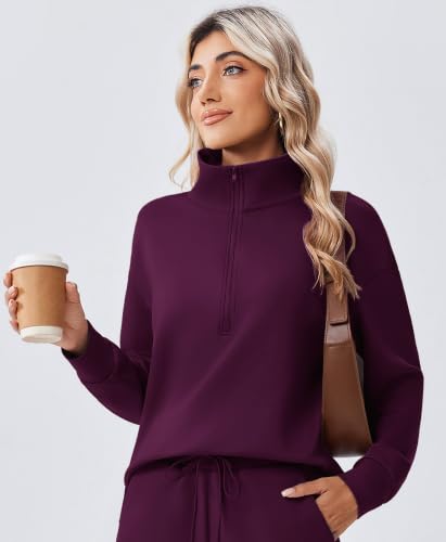 Image of PINSPARK 2 Piece Sets for Women 1 /2 Zip Sweatsuit 2026 Matching Outfit Fall | Lightweight Air Layer Fabric, Loose Fit Sweatshirt, Straight Leg Pants with Pockets, Soft Lounge Sets, Airport Outfits Women