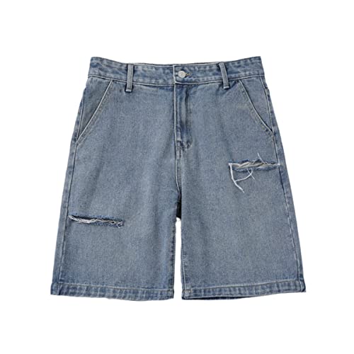 Short jeans homme mode coréenne coupe large droite décontractée denim shorts bleu ciel L