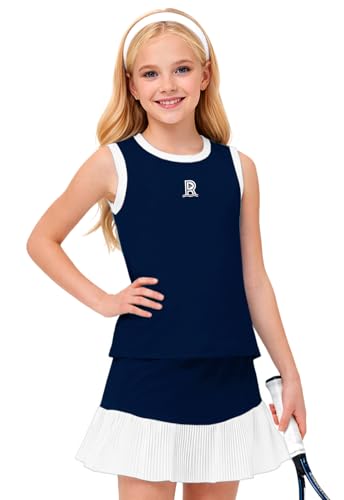 Image of Remimi Girls Tennis Dress Cute Outfit Sleeveless Workout Tank Top and Sport Skirt Set 4-12 Years
