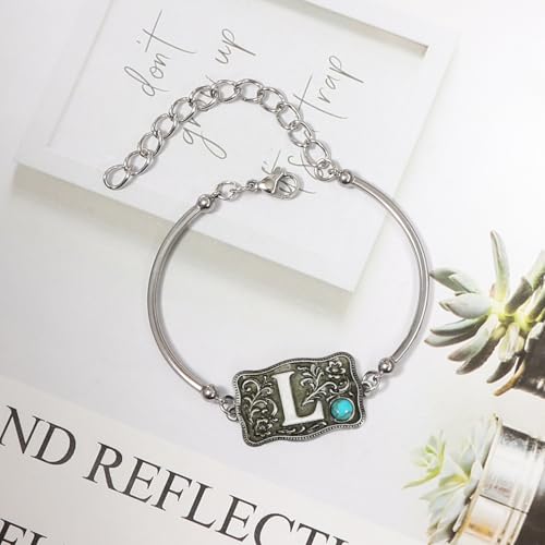 Image of Belt Buckle Bracelet Initial Letter A-Z Bracelets Western Cow Tag Bracelet Belt Buckle Necklace Western Style Initial Letter Pendant Necklace