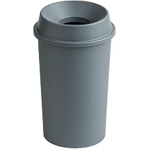 11 Gallon Round Gray Commercial Trash Can with Funnel Lid - Touch-Free Polyethylene Wastebasket for Office, School, Facility, and Commercial Use - Dent & Crack Resistant