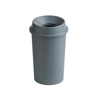 11 Gallon Round Gray Commercial Trash Can with Funnel Lid - Touch-Free Polyethylene Wastebasket for Office, School, Facility, and Commercial Use - Dent & Crack Resistant