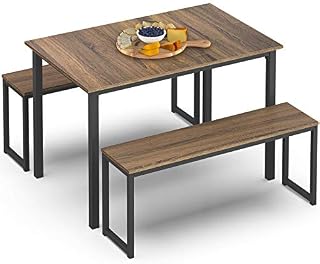 Homury 3 Piece Dining Table Set Breakfast Nook Dining Table with Two Benches,Industrial