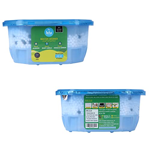 Image of Absorbia Moisture Absorber | Absorbia Sachet - Pack of 3 (200ml Each) | | BLU Moisture Absorber with Activated Charcoal Pack of 3(200g each) | Dehumidifier for Wardrobe, Cupboards & Closets