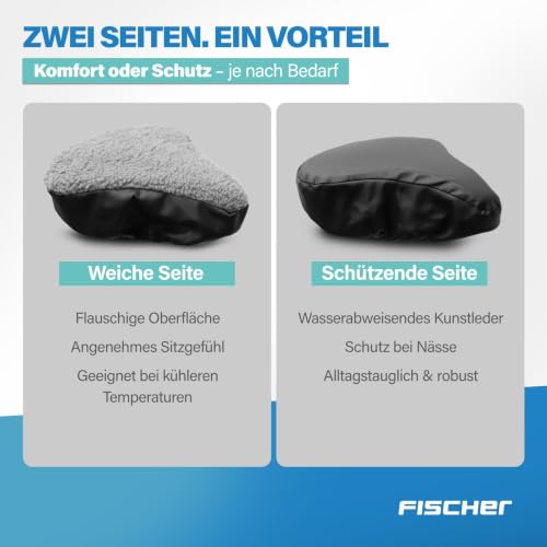 FISCHER Fahrrad Sattelbezug wendbar - Weiche Satteldecke mit Fell-Imitat & wasserabweisendem Kunstleder, warm, rutschfest, komfortabel… – Ansicht 7