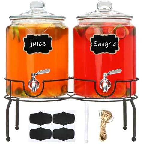 Accguan 1.5-Gallon Beverage Dispenser,Drink Dispenser for Parties with Iron Rack,Glass Lid, Bar, Wedding, Homemade Juice, Laundry Detergent Dispenser,Picnics, Barbecues and Daily,2 pack Cover