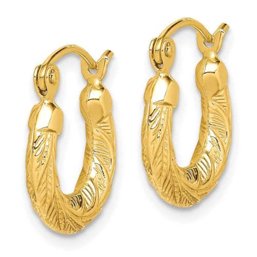 Boucles d'oreilles créoles or jaune 10 carats texturé poli pour femme 8mm - 3