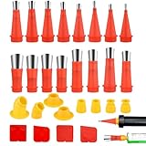28 Stück Edelstahl Dichtungsdüse, Gummidüse Werkzeug Kit,Integriertes Gummidüsen, Transparent Silikontüllen, für Badezimmer, Küchen, Türen und Fenster, Rahmendichtungen