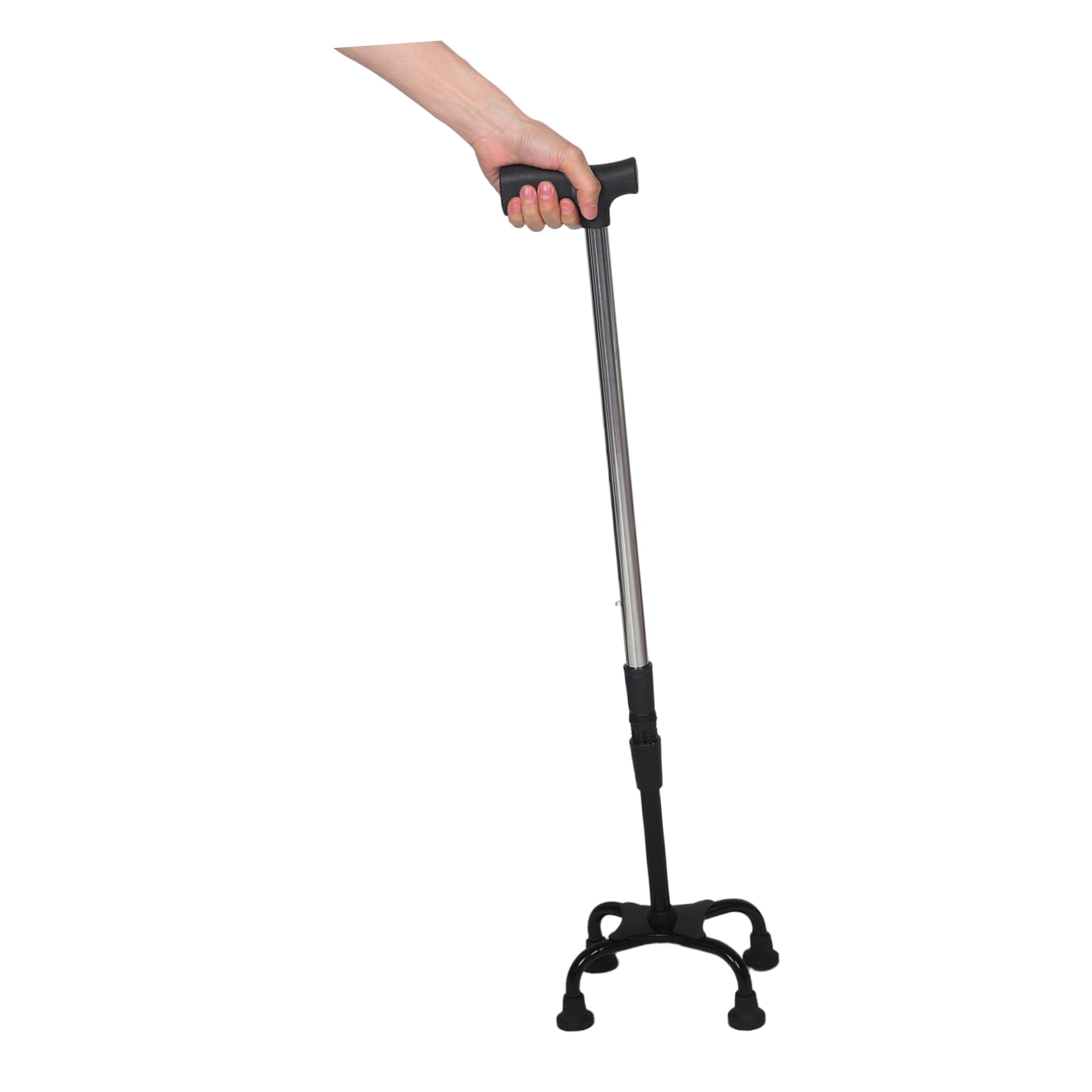 Bastón Plegable De Acero Inoxidable Base Estable De Cuatro Puntas, Mango Antideslizante, Ajustable Altura para Senderismo y Uso Diario, Soporte Seguro para Personas Mayores