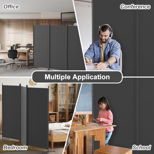 Kokorona 3 Panel Room Divider, 180cm Tall Folding Privacy Screen Wall Dividers, Portable Privacy Screen Freestanding Room Divider for Room Separation, Included - Cover Strips, Grey, 260cm W x 180cm H