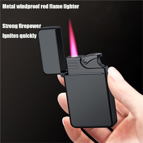 Encendedor metálico rojo resistente al viento, compacto miniatura 2