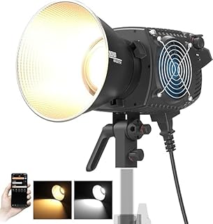 مصباح فيديو LED COB احترافي، ٣٠٠ واط، تحكم لاسلكي عبر التطبيق، ٦٣٢٠ لوكس، مؤشر CRI أكبر من ٩٥، أسود