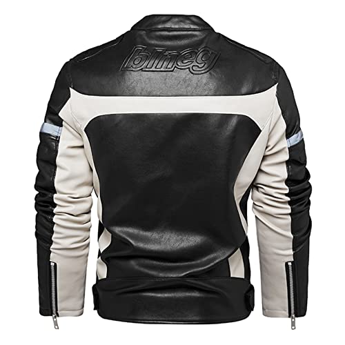 Leather Coat Men’s Casual Stand Collar Pu Faux Leather Zip-Up Motorcycle Bomber Jacket Waterproof Reflective Windproof,Blue,Xl(173 #TOP3