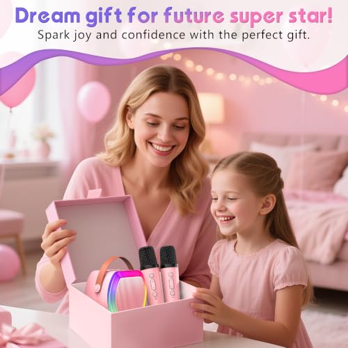 Mini Karaoke Machine with 2 Wireless Microphones, Kids Portable Karaoke Machine for 3, 4, 5, 6, 7, 8, 9, 10, 11, 12+ Year Old, Best Birthday Christmas Toy Gift-Stocking Stuffers for Girls - Image 2