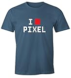 MoonWorks Herren T-Shirt I Love Pixel Fun-Shirt Nerd-Shirt Denim L