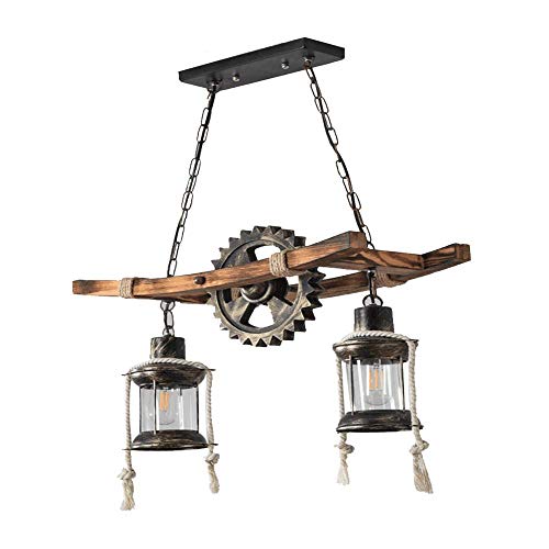 Chandelier hanging lights bar cafe suspension industrielle bois metal noir