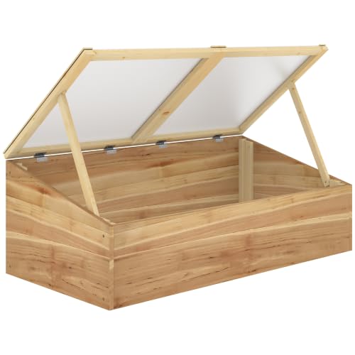 Outsunny Invernadero de Madera Huerto Urbano Vivero Casero con Doble Tapa de Policarbonato Abatible para Cultivo de Plantas Huerto Jardín Terraza Patio Exterior 100x50x36 cm Natural