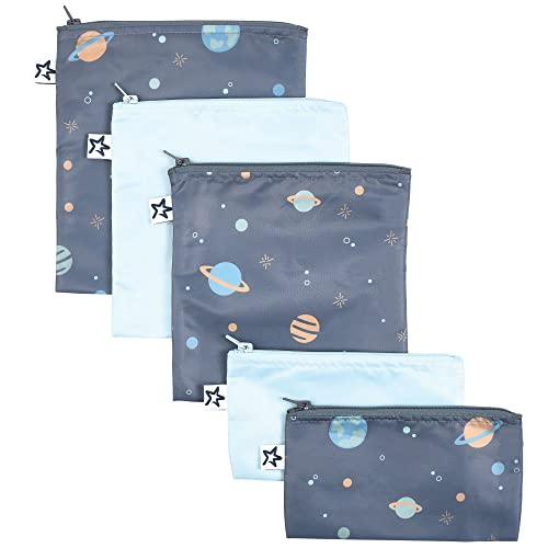 Image of Tiny Twinkle 5 Pack Reusable Snack Bags - Machine Washable, PFAS, PVC, BPA, Phthalate-Free Reusable Baby and Toddler Food Safe Snack Bags (Space)