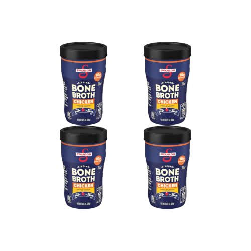 Swanson Sipping Bone Broth, Chicken Bone Broth with Ginger &amp; Turmeric, 10.75 Ounce Sipping Cup (Pack of 4)