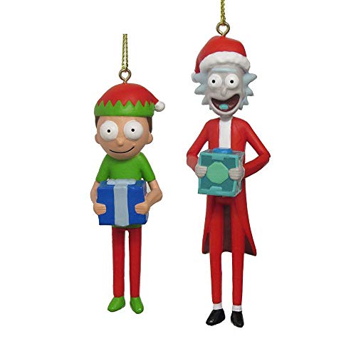 Kurt S. Adler Adult Swim Rick and Morty Cartoon Santa and Elf with Presents Hanging Christmas Ornament Decoration - 2 Piece Set