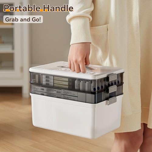 Gifhomfix 3 Tier Medicine Cabinet Organizer Large Capacity Medicine Organizer, Portable Medicine Box with Handle, Multipurpose Medical Box with Removable Tray, First Aid Boxes Empty, White