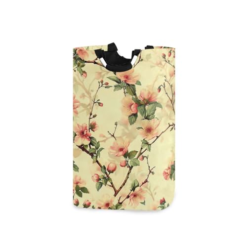 Jihqo Laundry Hamper Basket Vintage Peach Flowers Collapsible Nursery Storage Bin Waterproof Clothing Baskets for Home Bedroom Bathroom Washing Room