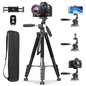 UBeesize 74″ Camera Tripod with Phone Holder and Remote, Heavy Duty Tripod Stand with Portable Bag for Phone and Camera, Compatible with DSLR Cameras, Cell Phones, Spotting Scopes and Binoculars