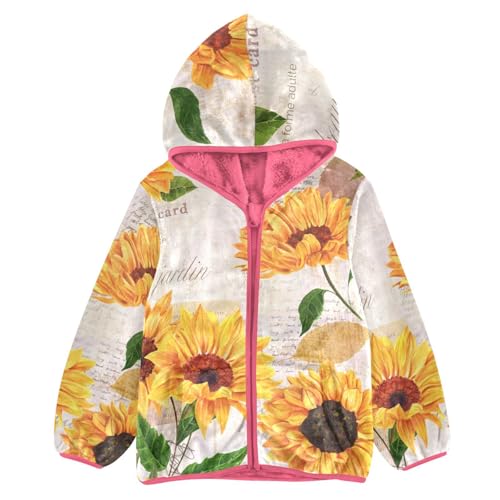 OTVEE Vintage Yellow Sunflowers Kids Hoodie Jacket Fall Spring Full Zip Warm Outwear Coat