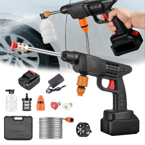 Nettoyeur Haute Pression sans Fil Portable 48 V Max 90 Bar avec Buse Multi-pulvérisation 6 en 1, Tuyau de 5M, Lance D'extension, Outil de Nettoyage de Voiture en Plein Air