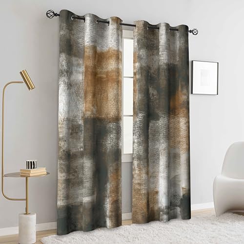 Image of Asuexpect Abstract Curtains for Living Room 2 Panels Abstract Rust Curtain Room Darkening Grommet Window Drapes Modern Decorative Window Treatments for Bedroom, 42x84 Inches, Tan